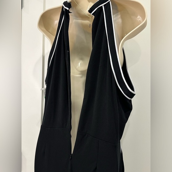 INC Contrast Piping Halter Jumpsuit Black White Stripe Straight Leg Large Chic - Picture 12 of 15